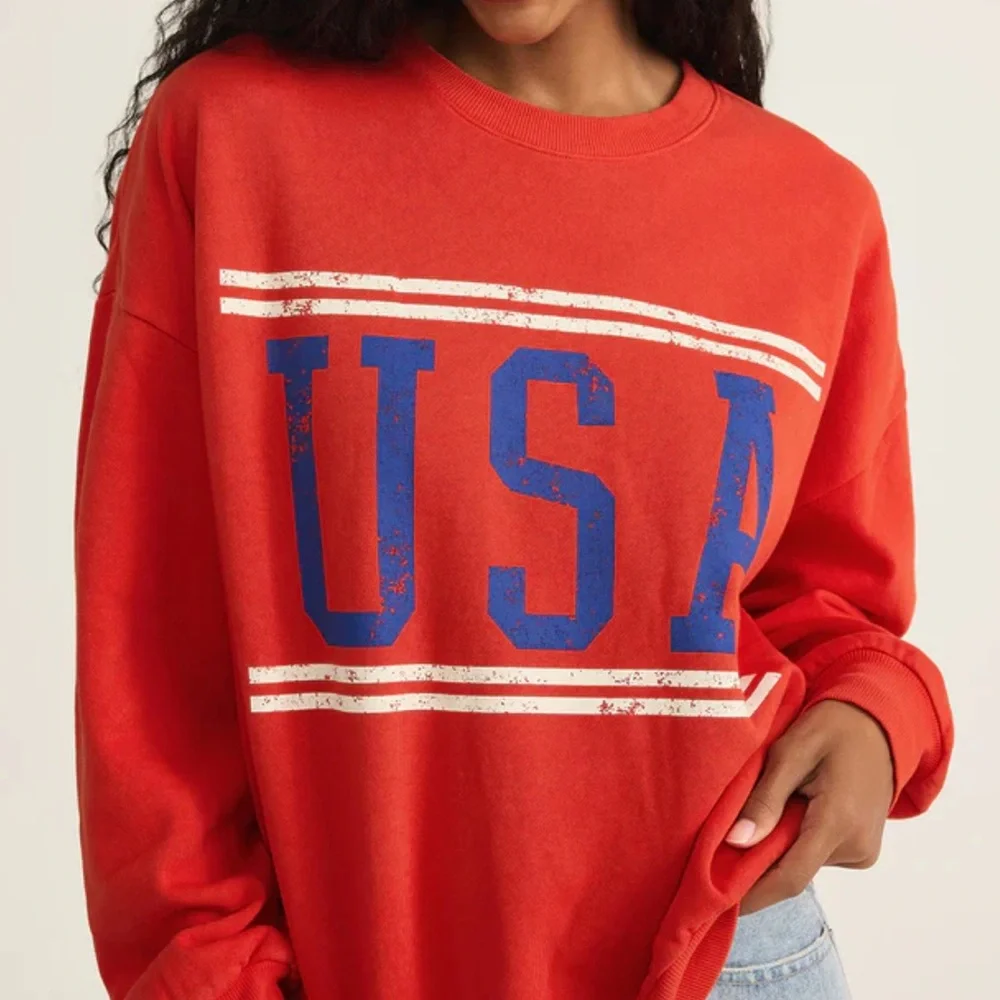 Z Supply USA Sunday Sweatshirt - Cabana Red - Picture 2 of 6